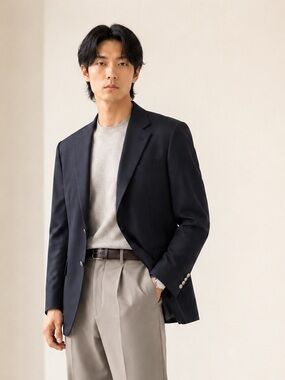 Ermenegildo Zegna Midnight Navy Wool Blazer Made Italy IT 46C/US Sz 38S